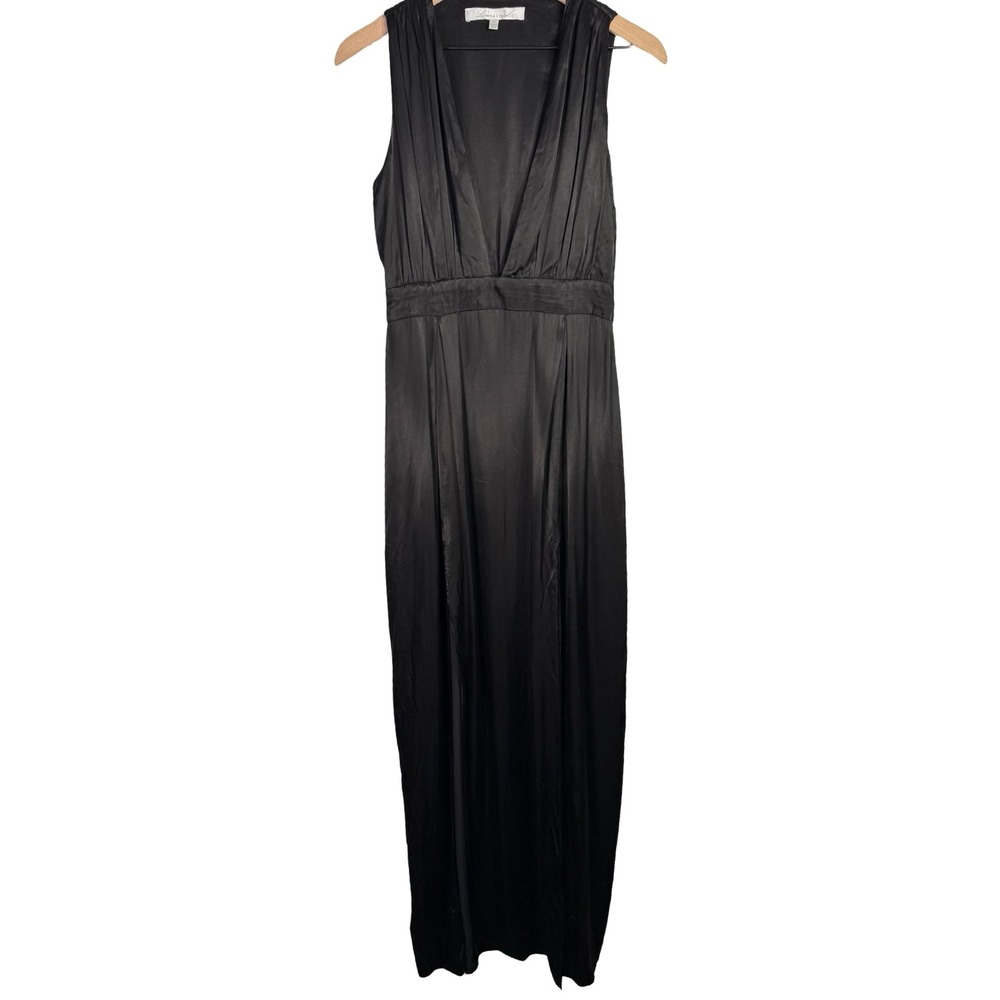 Lovers + Friends Black Cupro Rayon V-Neck Sleeveless Maxi Dress with Slit Size 4 - Picture 3 of 9